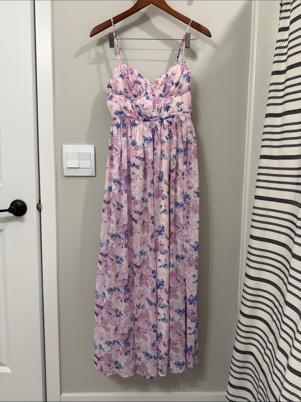Lulu's Pink and Blue Floral Maxi Dress - Spaghetti Straps